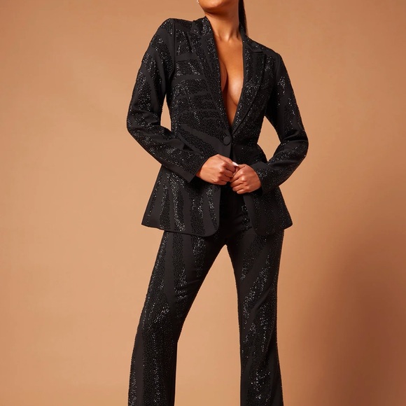 Fashion Nova Luxe Karina Embellished Blazer Suit Set Size Large - Picture 2 of 6